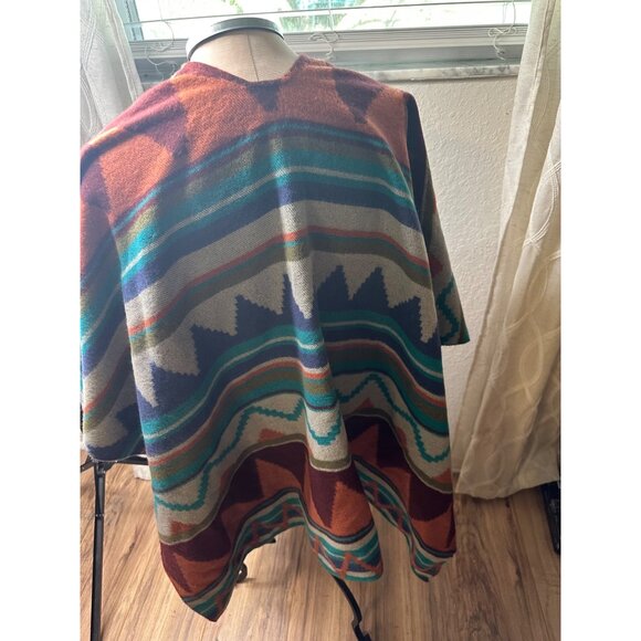 Womens Serapa Southwestern Poncho Blanket Wrap Cape Coat Boho Hippie Festival - Picture 6 of 8